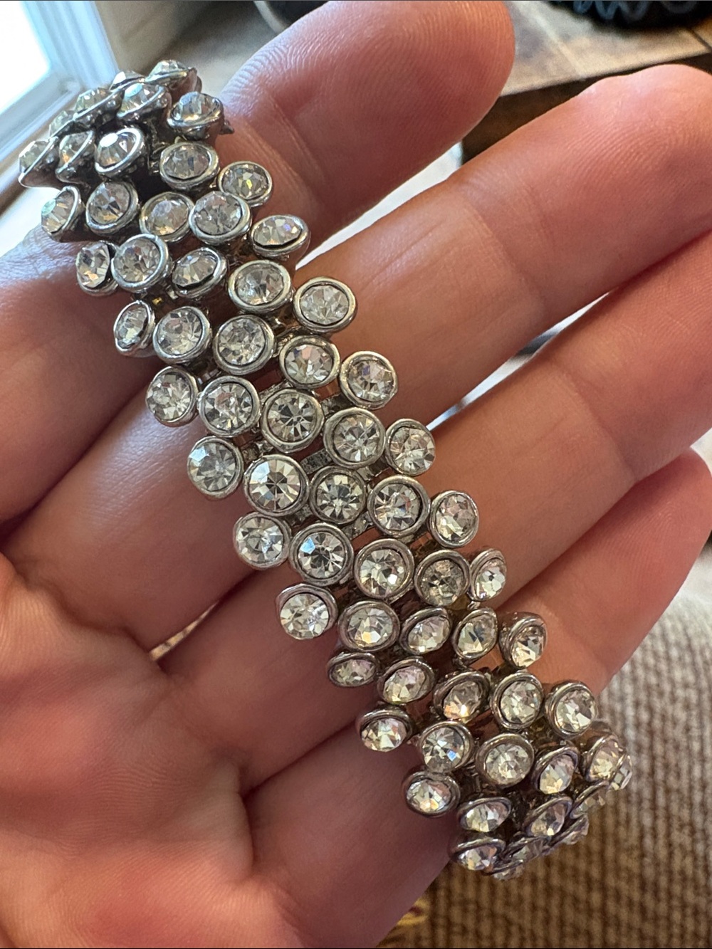 Vintage High End Bezel Set Silver-Tone Stretch Bracelet - Women Jewelry